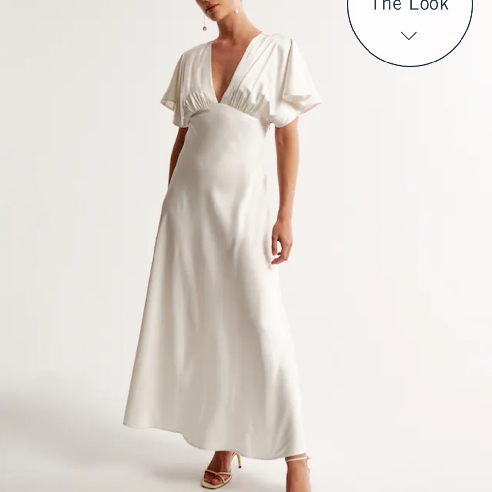 Abercrombie white flutter sleeve satin maxi dress
